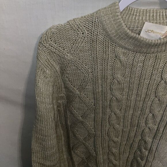 J.C. Penney Women’s Pullover Sweater Size Large Beige Cable Knit Going Out Party - Picture 5 of 12